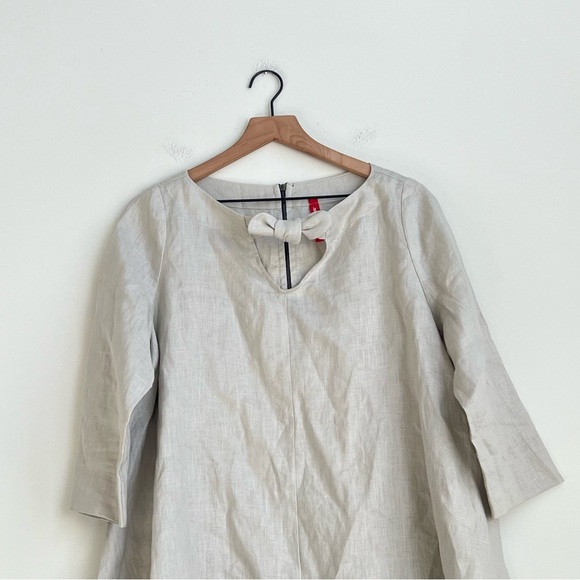 IC By Connie K Linen Key Hole Bow Tie Tunic Top 100% Linen Pockets Large USA - Picture 4 of 13